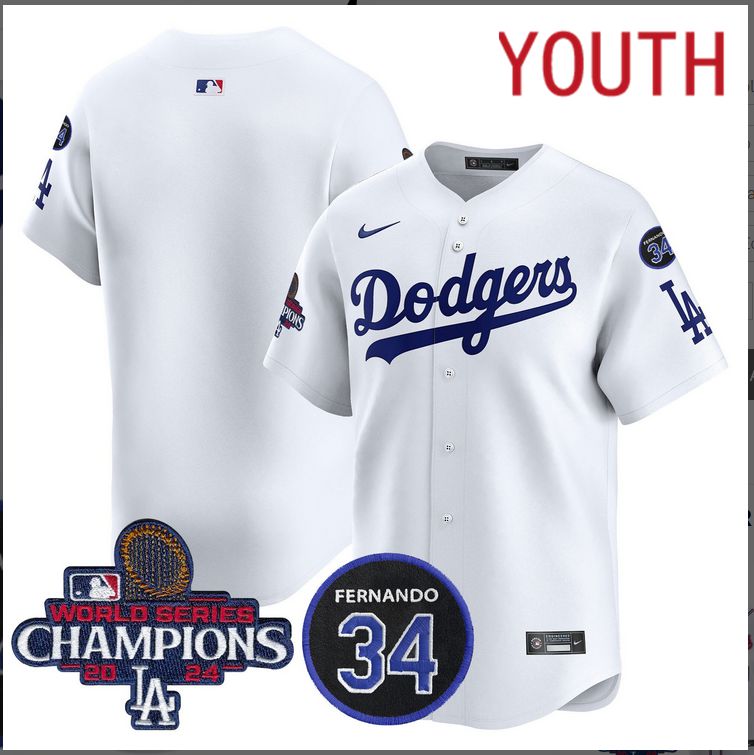 Youth  MLB Los Angeles Dodgers blank white2024 World Series Champions Patch Limited Jersey